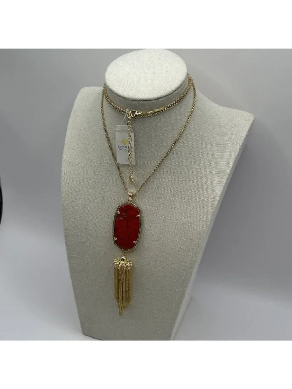 Kendra Scott Rayne Long Pendant Necklace in Bright Red Gold Plated New NWT Boho